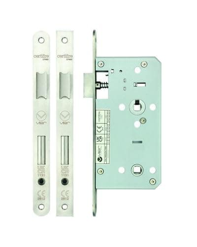 Image of Kooples Hardware DIN Bathroom Lock 78mm Centres, 55mm Backset Radius Faceplate Mortice Privacy Door Lock for Lever & Thumbturn Sets