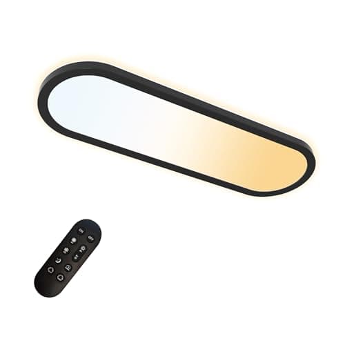 Image of ONDTA Black Ceiling Light 24W, 23.5x8'' 2700K-6500K Dimmable with Remote Control, IP44 Waterproof Bathroom Lights Ceiling, Modern Simple Thin LED Panel for Kitchen, Bedroom, Hallway, Office