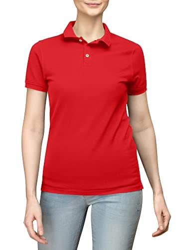 Image of Love My Fashions Women’s Polo Shirt – Knitted Collar and Cuffed Short Sleeves, Casual & Plain T-Shirt for Ladies Red