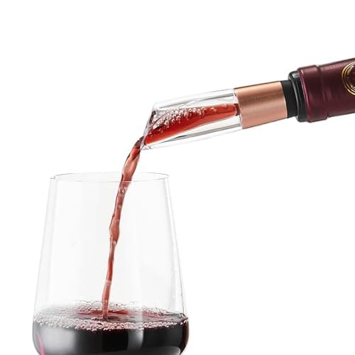 Image of ELMWAY VinoLux Wine Aerator Pourer – Instant Aerator for Home & Travel – Fits Traditional Cork Bottles Only (NOT for Screw Cap Bottles) – Stainless Steel & Rose Gold Finish