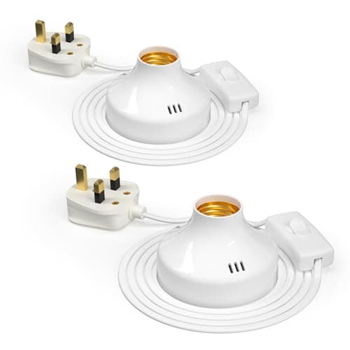 Image of TobeBright 2 Pcs E27 Lamp Base with UK Plug and Switch, 1.8m Cable Screw E27 Bulb Holder, 100W Maximum, 27 Table Lamp Replacement Base for Home Lighting Decor, AC 220-240V, No Bulb (White)
