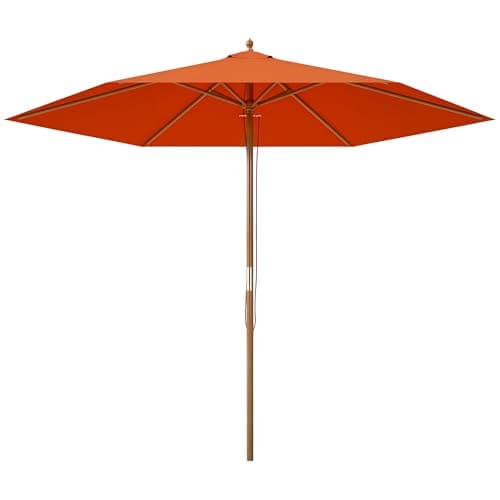 Image of Outsunny 2.5m Wood Garden Parasol Sun Shade Patio Outdoor Wooden Umbrella Canopy, Table Market Umbrella with Vent, 38mm Pole, Rope Pulley Mechanism, Orange