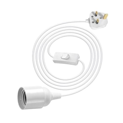 Image of E27 Bulb Holder with Switch and Plug, 450cm Extension Suspended Pendant Light Fitting, White Plug in Pendant Lighting, Hanging Lamp with Plug in Cord, Ceiling Light Fixture for Loft(Without Bulb)