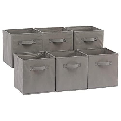 Image of Amazon Basics Collapsible Fabric Storage Cube/Organiser with Handles, Pack of 6, Solid Grey, 26.6 x 26.6 x 27.9 cm
