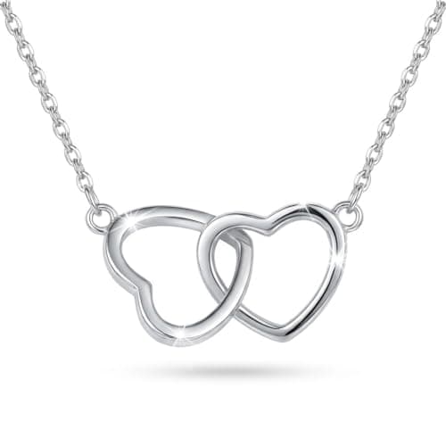 Image of KFRS Interlock Heart Silver Pendant Necklace Dainty Infinity Eternity Love Choker Necklaces Cute Initial Heart Adjustable Chain Necklace Clavicle Chain Girlfriend