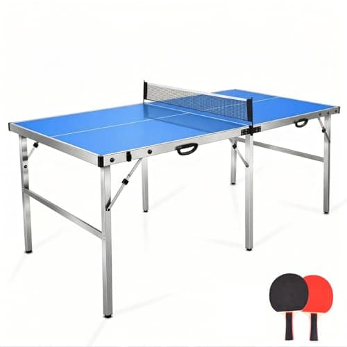 Image of 6ft Folding Table Tennis Table, Portable Ping Pong Table Set with Net, 2 Paddles, 4 Balls, Indoor Outdoor for Family Entertainment, Blue