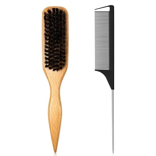 Image of Sularpek Boar Bristle Hair Brush, Slick Back Brush, Hair Brushes for Flyaways and Frizz, Creates Sleek Ponytails and Buns, Tames BabyHair | Gel Comb, Teasing and Gel Styling Kit for Women, Girls, Kids