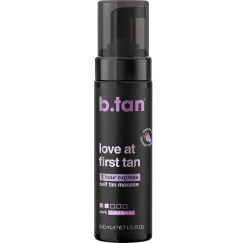 Image of b.tan Violet Self Tanning Mousse | Love At First Tan - Dark, 1 Hour Instant Express Bronzing Foam, No Fake Tan Smell, Best Tinted Sunless Tanner, Face & Body, Australian Glow, No Orange Tones, 200ml