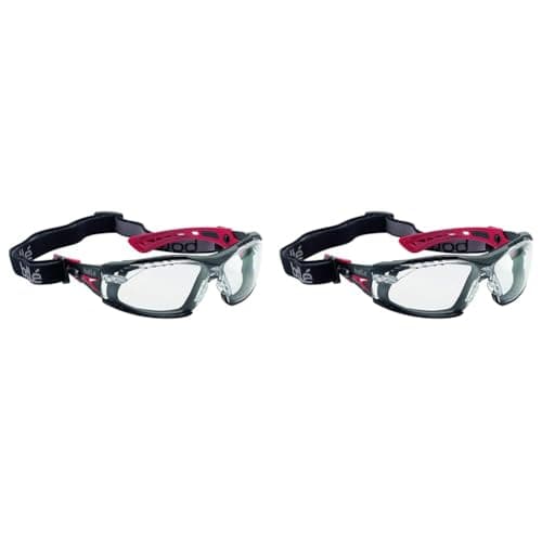 Image of Bollé RUSHPFSPSI One Size Rush+ Safety Spectacles with Foam Edge and Strap - Red/Black (Pack of 2)