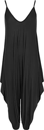 Image of WearAll Women's Lagenlook Strappy Baggy Harem Jumpsuit Dress Top Playsuit Cami - Black - One Size