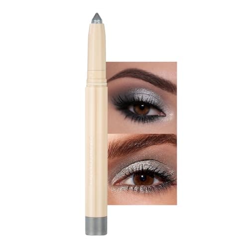 Image of Grey Eyeshadow Stick, Glitter Silver Smoky Eye Shadow Pencil, Silky Smooth Buildable Blendable Eyes Pen, Waterproof Long Lasting Highly Pigmented Crayon, Eyes Makeup Gift for Women