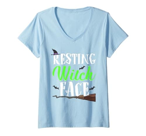 Image of Womens Resting Witch Face t-shirt Witches Funny Halloween V-Neck T-Shirt