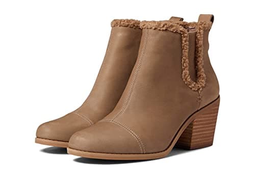 Image of TOMS Women's Everly Fashion Boot, Taupe Grey Leather/Faux Shearling, 3.5 UK