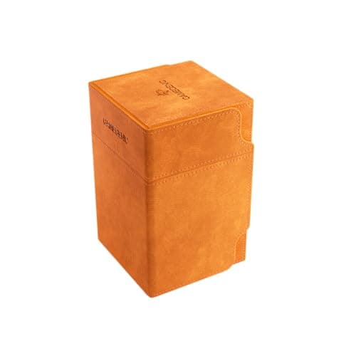 Image of Gamegenic Watchtower 100+ XL Convertible Deck Box | Double-Sleeved Card Storage | Card Game Protector | Nexofyber Surface | Holds Up to 100 Cards | Orange Color | Made