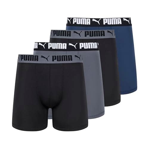 Image of PUMA Men's 4 Pack Active Stretch Boxer Briefs, Blue/Black/Grey, M