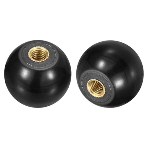 Image of sourcing map 2Pcs Threaded Ball Knobs, M5 Female Thread Thermoset Ball Knob 25mm Dia Round Operation Handles with Copper Insert for Machine Lever Handle, Black