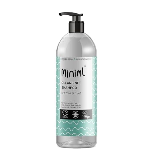 Image of Miniml Natural Cleansing Hair Shampoo 1L Bottle- Tea Tree and Mint, Purifying Formula, Normal to Oily Hair, Suitable for Sensitive Scalp and Skin, Sulphate and Paraben Free, Vegan and Cruelty Free