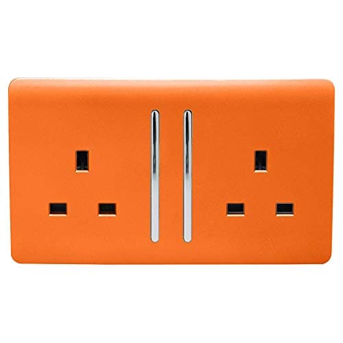 Image of Trendi 2 Gang Artistic Modern Glossy 13 Amp Switched Tactile Plug Socket, Orange