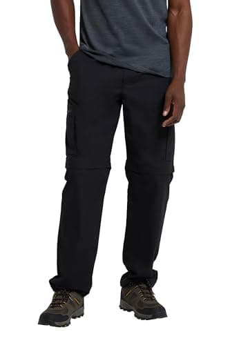 Image of Mountain Warehouse Trek Mens Convertible Trousers - Knee Zip Hiking Pants, Lightweight Trousers, Adjustable Pants, Casual Bottoms - Spring Summer, Travelling Black (Regular Length) Men's W32
