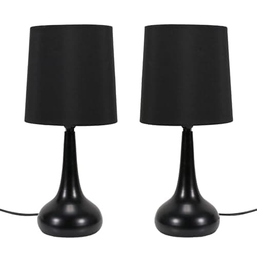 Image of ValueLights | Black Teardrop Touch Dimmer Table Lamps with Black Shade | Home Décor, Bedside & Desk Lamp | Includes Bulb