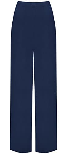 Image of WearAll Plus Size Womens Plain Palazzo Wide Leg Flared Ladies Trousers Pants - Navy Blue - 12-14