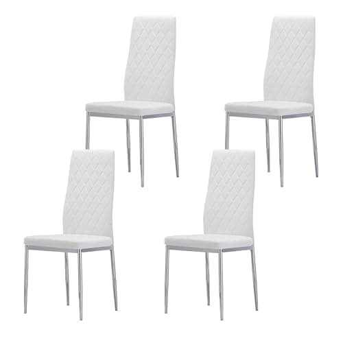 Image of Nera Dining Chairs Set of 4 Faux Leather Chrome Legs High Back Padded Seat Side Chairs for Living Room and Dining Room (White/Chrome)