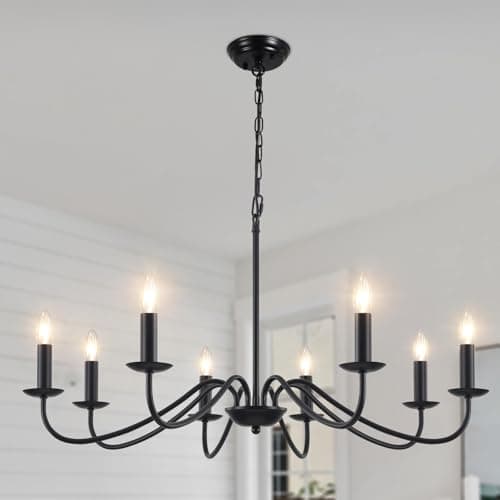 Image of MRHYSWD Black Chandelier, 8 Lights Black Light Chandeliers Ceiling Lights Living Room, Industrial Vintage Chandeliers for Bedroom Kitchen Hall Lounge - Height Adjustment - E14 Base Without Bulbs