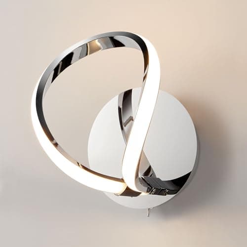 Image of HARPER LIVING Halo 1 LED Wall Light and Sconce with Toggle Switch, Polished Chrome Finish, 12W 680LM, Warm White (3000K), Ideal for Bedroom, Living Room, Hallway, Hotel, B&B