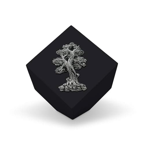 Image of Black Tilted Cube Cremation Urn with Tree of life Modern Urn Memorial Funeral Container Design