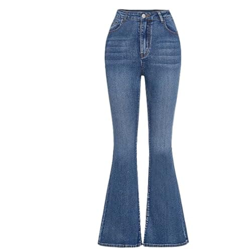 Image of Kids Flared Jeans Girls Baggy Fashion School Teen Girls Loose Fit Bootcut Denim Trousers Vintage Elasticated High Waist Summer Casual Aesthetic Streetwear Sweatpants Age 5-14 (Dark Blue, 13-14 Years)