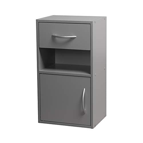Image of URBNLIVING 1 Door 1 Drawer Wooden Bedroom Bedside Cabinet Shelf Nightstand Side Table Unit (Gray)