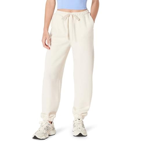 Image of Amazon Essentials Women's Athletic Mid-Rise Loose-Fit Jogger Trousers, Active Sweat, Light Beige, M