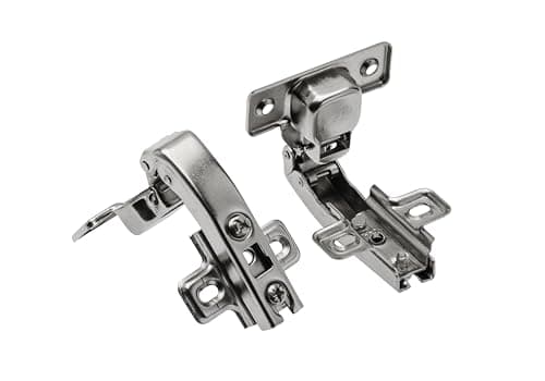 Image of GTV KT 90 Parallel Hinge Model ZP-KT90H2-ZE, for Corner Cabinet, Anti-Collision Two Stroke Action, 3D Adjustment, Nickel-Plated Steel, with Slide-on Base and Cover