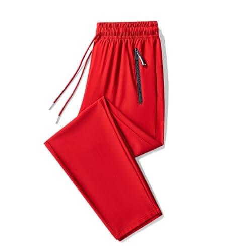 Image of Cbebvwl Mens Tracksuit Bottoms Athletic Pants with Zipper Pockets for Outdoor Sweatpants Joggers Men UK Men's Casual Trousers Gym Workout, Gym, Sports & Activewear Track Clothes A-Red XXL