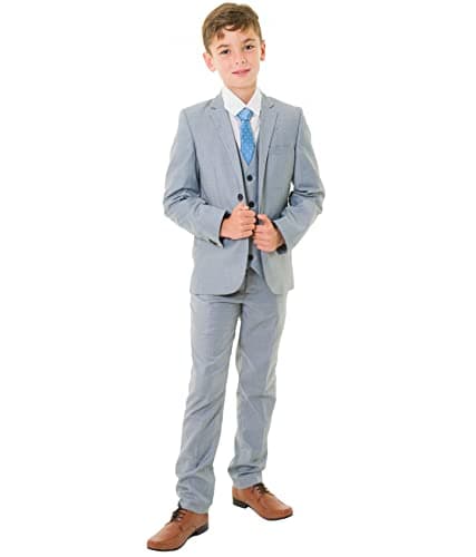 Image of Milano Mayfair, Boys Light Grey 5 Piece Suit, Boys Wedding Page Boy Party Prom Suit, 12-18m to 14 Years (as8, Age, 9_Years, Regular, 9 Years)