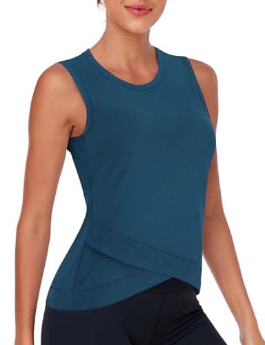 Image of Akiooue Workout Tank Tops for Women Sleeveless Gym Sports Yoga Tops Athletic Running Moisture Wicking Crop Vest Shirts Navy Blue