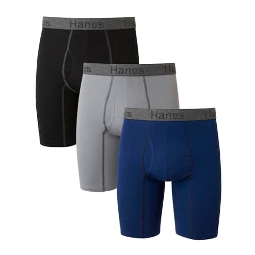 Image of Hanes Men's Comfort Flex Fit Ultra Soft Long Leg 3-pack Boxer Briefs, Long Leg Assorted - 3 Pack, M UK