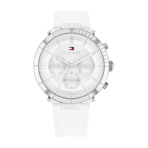 Image of Tommy Hilfiger Analogue Multifunction Quartz Watch for Women with White Leather Strap - 1782352