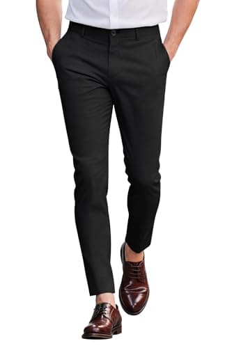 Image of GINGTTO Chinos Trousers Men Slim Fit Stretch Suit Dress Pants Mens Formal Elegant Tapered Slacks Black 32