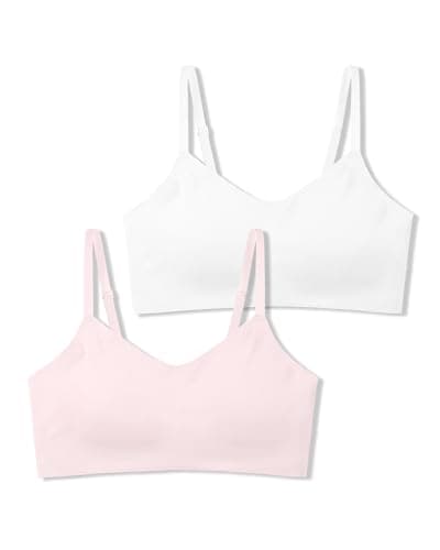 Image of SALIA GIRL Training Bras for Girls with Soft Fixed Padding, Seamless Sports Girls Bras 10-16 Years Old, Adjustable Strap Design, Pink/White, M