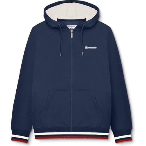 Image of Lambretta Mens Full Zip Twin Tipped Hooded Sweatshirt Hoodie - Navy/Jetstream/Red - L