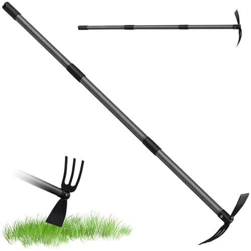 Image of Harrms Garden Hoe Handle Stainless Steel, 116cm, 3-Tine Double Digging Hoe for weeding Metal, Multifunctional Hoe Gardening Tools Hand Rake Garden Accessories for Loosening, Aerating and Weeding Soil