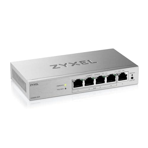 Image of Zyxel 5-Port PoE Switch | Web Managed Gigabit Network Ethernet Splitter | 5x GbE Ports (4x PoE+ with 68W Budget) | QoS, Link Aggregation, VLAN, IGMP Snooping | Fanless | Desktop | GS1200-5HPv3