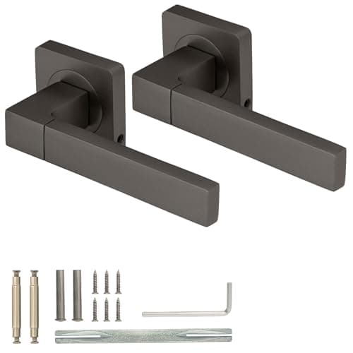 Image of XFORT Cube Lever on Square Rose Door Handles, Internal Door Handle Sets for Interior Wooden Doors, Lever Latch Door Handle, Interior Door Handles for Home & Office – Gun Metal Grey