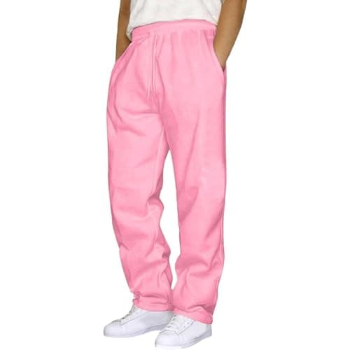 Image of Jogger for Men UK Elastic Waist Joggers Bottoms with Pockets Fleece Lined Wide Leg Sweatpants Baggy Tracksuit Bottoms Casual Trousers Loose Fit Jogging Pants Fall Winter Men's Clothing Plus Size Pink