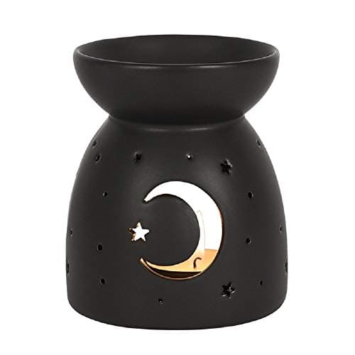 Image of JJA Wax Melt Burner, Black Moon Cut Out Oil Burner, Essential Oils and Wax Melts Tea Light Holder Fragrance the Home Aromatherapy Witchcraft