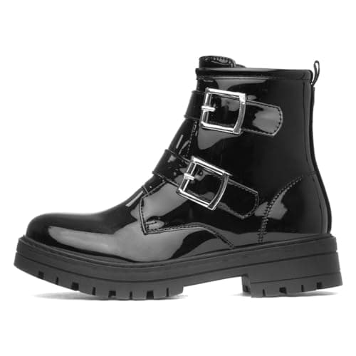 Image of Lilley Girls Black Patent Buckle Zip Up Ankle Boot - Size 3 UK - Black