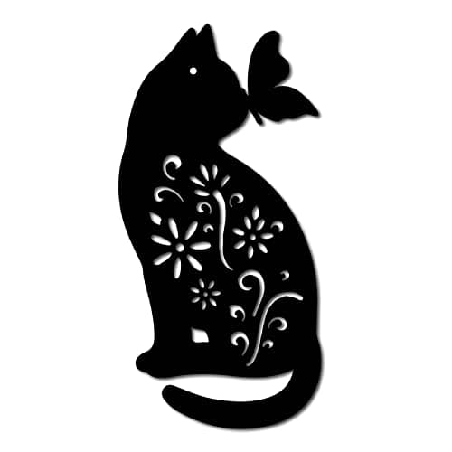 Image of CREATCABIN Cat Metal Wall Art Animal Butterfly Decor Wall Hanging Silhouette Sculpture Ornaments Iron Sign for Indoor Outdoor Home Living room Kitchen Garden Office Decoration Gift Black 12 x 6 Inch