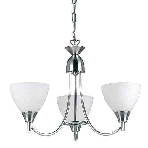 Image of National Lighting Andy Decorative 3 Way Satin Chrome Branch Arm Pendant Ceiling Light with Matt Opal Glass Shades