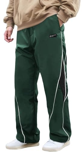 Image of FEOYA Men's Track Pants Straight Leg Baggy Joggers Y2k Drawstring Casual Trousers Hip Hop Streetwear Parachute Harajuku Pants Green M
